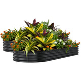 Garvee Raised Garden Beds, 2-Pack 240 x 120 x 30 CM Galvanized Steel Oval Planters with Open Bottom and Safety Edges, Gray