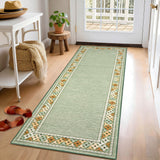 Garvee 2' × 6' Floral Border Runner Rug, Machine Washable Non-Slip Low-Pile Rug for Hallway, Kitchen & Entryway, Green
