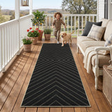 Garvee 2' x 6' Striped Easy Jute Runner Rug, Washable Non-Slip Low-Pile Indoor Outdoor Rug for Hallway, Kitchen & Entryway, Black