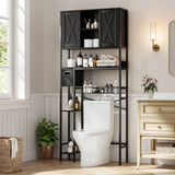 Garvee Modern Rustic Over-The-Toilet Storage Cabinet - 2 Doors, Waterproof Shelf, Toilet Paper Holder, Freestanding Bathroom Organizer, Space-Saving Design for Small Bathrooms, Black Embossed Finish - Black Embossed Finish