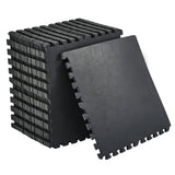 Garvee 0.56" Thick Interlocking Gym Floor Mats, 24"x24" Rubber Top EVA Foam Puzzle Tiles (12 Pack, 48 Sq Ft), SGS Certified Non-Toxic Exercise Flooring for Treadmill & Weightlifting -  Pure Black