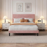 Garvee Queen Size Velvet Upholstered Bed Frame with Noise-Free Support, Under-Bed Storage, Wood Slats, Easy Assembly, Pink, Platform Bed for Bedroom