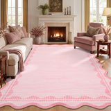 Garvee 8' × 10' Modern Scalloped Area Rug, Machine Washable Non-Slip Low-Pile Soft Rug for Living Room, Bedroom & Office, Pink