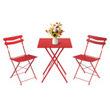 Garvee Space-Saving 3-Piece Folding Metal Bistro Set - Weather-Resistant Patio Table & 2 Chairs - No Assembly Required, Portable Outdoor Furniture for Balcony, Garden, Yard - Red - Red