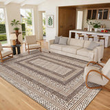 Garvee Modern Bordered Area Rug 8x10 - Washable, Non Slip, Ultra Thin Low Pile - Stain Resistant, Lightweight - Taupe - Living Room, Bedroom, Dining