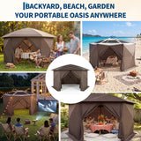 Garvee Pop Up Hexagon Gazebo Canopy - 13x13FT 6-Sided Mesh Screen Panels, Detachable Eaves, Starry Sky Top, Waterproof Outdoor Shelter with Mosquito Netting, Privacy Sidewalls, Easy Setup, Khaki + Beige, 13x13FT with 6-sided screen panels - Khaki & Beige