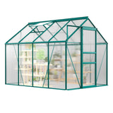 Garvee 6 x 8 FT Outdoor Greenhouse Polycarbonate Aluminum Frame Sliding Door Adjustable Roof Vent Backyard Green - Green