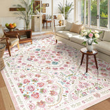 Garvee 8' x 10' Blush Pink Vintage Mandala Floral Area Rug, Washable Non-Slip Low-Pile Carpet for Living Room, Bedroom and Dining Room