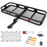 Garvee Heavy-Duty Folding Hitch Cargo Carrier 60" x 24" x 6" for 2" Receiver – 500 lbs Capacity Metal Basket with Security Net, Straps, Rust-Resistant Finish, License Plate Bracket – Black (Frame) - Black