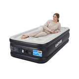 Garvee 20" Raised Air Mattress with Built-in Electric Pump, Self-Inflating in 3–4 Minutes, Leak-Resistant PVC with Soft Flocked Top, Portable Inflatable Guest Bed for Travel, 300–400 lb, Twin, PVC Navy Blue + Gray