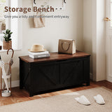 Garvee Farmhouse Wooden Storage Bench with Lift-Top Lid – 39.4" Multifunctional Organizer Chest – 2 Safety Hinges – For Entryway, Bedroom, Living Room – Dark Brown and Black Color Combination (618247 + Black Small Embossing) - Dark Brown And Black Color Combination (618247 + Black Small Embossing)