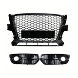 Garvee Sporty Honeycomb Front Center Grille with Fog Light Bezels for Audi Q5 2009-2012 – Glossy Black ABS – Bumper Guard – No Logo – Lightweight, Durable – Professional Installation – Color: Bright Black