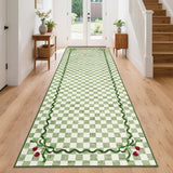 Garvee 2' x 6' Sage Green Checkered Cherry Runner Rug, Washable Non-Slip Low-Pile Carpet for Hallway, Kitchen, Entryway and Bedroom