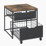 Garvee Mini Fridge Stand Table 22x22 in, Refrigerator Storage Rack with Metal Drawer Basket - Space-Saving Kitchen & Dorm Organizer, Wood-Grain Finish - Color: Brown Wood Grain