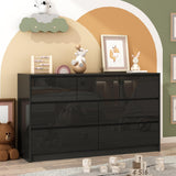 Garvee Modern High-Gloss Dresser, 7-Drawer Handleless Wood Chest of Drawers - Large Bedroom Storage Cabinet for Living Room, Entryway or Hallway - Color: Black