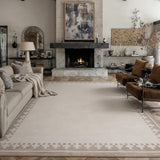 Garvee Washable Low Pile Area Rug 9x12 - Non Slip, Stain Resistant, Soft Plush Fabric - Durable, Pet Friendly - Light Beige Seashell - Living Room Bedroom Laundry