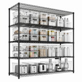 Garvee Heavy-Duty Adjustable Wire Shelving Unit, 5-Tier Freestanding Metal Storage Rack for Garage/Pantry/Kitchen/Warehouse, Black Steel - 60W - 150L - 5 layers