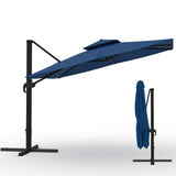 Garvee 10x10 ft Square Cantilever Patio Umbrella, Navy Blue Oxford Fabric Double Top Canopy, 360° Rotating Offset Shade with 3 Height Settings, 8 Reinforced Ribs for Deck, Poolside, Patio Dining and Backyard, Base Not Included - Navy Blue