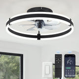 Garvee Low Profile Flush Mount Ceiling Fan with LED Light & Remote, 20 in Enclosed Fandelier, 3000-6000K Dimmable, 6-Speed Reversible Quiet DC Motor for Bedroom/Kitchen - Black