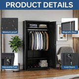 Garvee Black Metal Storage Cabinet - 72" Tall Industrial Wardrobe Locker, 0.6mm Cold Rolled Steel, Lockable Doors, Adjustable Shelves, Hanging Rod, Heavy Duty for Clothes, Tools, Garage, Home, Office - Color: Black