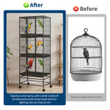 Garvee 74 Inch Heavy Duty Carbon Steel Bird Cage – Stackable Aviary with 3 Dividable Compartments – Removable Trays – Spacious Flight Enclosure for Parakeets, Cockatiels, Conures, Finches – Silver Black - Silver Black