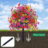 Garvee UV Resistant Artificial Boxwood Topiary Ball Trees - Lifelike Faux Shrubs with Colorful Flowers - With Ground Spikes - Durable Decorative Greenery for Outdoor Indoor Garden, Porch, Patio, Lawn - Set of 2 - Color Mixing - Color Mixing