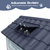 Garvee Weatherproof Outdoor Dog House, Large Gray PP Plastic Pet Shelter, Adjustable Roof Window, Air Vents, Elevated Floor, Sloped Waterproof Roof, Easy to Clean and Assemble, for Yard, Patio, Deck, Indoor and Outdoor Use - Gray
