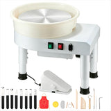 Garvee 450W Electric Pottery Wheel Kit, 14 in (35cm) Professional Ceramic Clay Wheel w/ Foot Pedal, 0–6 in Height Lift Table, Detachable Basin, DIY for Beginners & Adults - White - 110V US