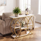 Garvee 4 Tier Entryway Console Table Narrow Hallway Table Sturdy Metal Frame Wood Top Adjustable Feet Anti-Tip Device Modern Living Room - Marble White
