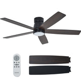 Garvee 52 in Smart Flush Mount Ceiling Fan with Light - 5-Blade Low Profile Comforter - Quiet Reversible DC Motor - Remote & App Control, Dimmable LED CCT/Brght, Timer, Multi-Speed, Alexa (Ceiling Mount Black)