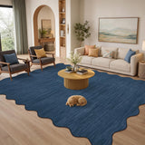 Garvee 9' × 12' Solid Border Area Rug, Machine Washable Non-Slip Low-Pile Soft Rug for Living Room, Bedroom & Dining Room, Navy