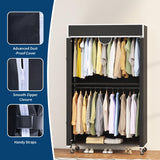 Garvee Heavy-Duty Portable Wardrobe Closet on Wheels - 2 Hanging Rods & 3 Adjustable Shelves with Dustproof Cover - 45 x 17 x 79 in, Lockable Casters, Color: Black