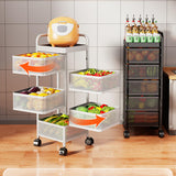 Garvee Space-Saving 5-Tier Rotating Kitchen Storage Rack - Thickened Carbon Steel Organizer with Wheels & Top Lid - Multi-Purpose Fruit & Vegetable Basket, No Assembly Required - Kitchen, Bathroom, Living Room - White, 5 Layers, 100235 - White