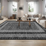 Garvee 5' × 7' Distressed Border Area Rug, Machine Washable Non-Slip Low-Pile Soft Rug for Living Room, Bedroom & Dining Room, Black