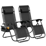 Garvee Zero Weight Patio Lounge Chairs Set of 2 – Portable Folding Recliners with Adjustable Pillow and Cup Holder Tray – Outdoor Lawn, Deck, Beach, Garden Seating – Black Tes (One Box, Two Pieces) - Black