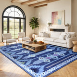 Garvee 9' × 12' Wavy Linear Area Rug, Soft Washable Low-Pile Polyester Carpet for Living Room, Bedroom and Dining Room, Blue