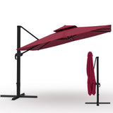 Garvee 10x10 ft Square Cantilever Patio Umbrella, Wine Red Oxford Fabric Double Top Canopy, 360° Rotating Offset Shade with 3 Height Settings, 8 Reinforced Ribs for Deck, Poolside, Patio Dining and Backyard, Base Not Included - Wine Red