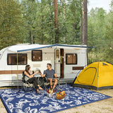 Garvee Waterproof Reversible Outdoor Rug for Patio - Collapsible Plastic Straw Mat - Modern Large Area Carpet for Camping, RV, Porch, Deck, Backyard, Picnic, Beach - Navy Blue/White, 9x12ft, USA Spec - Blue & White