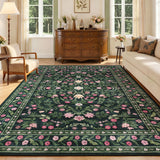 Garvee Washable Floral Area Rug for Living Room – Low Pile Non-Slip Soft Carpet – Ideal for Bedroom & Dining Room – Dark Green – 9x12ft (274x366cm), United States - Black