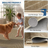 Garvee Washable Jute-Look Striped Area Rug - Low Pile, Non-Slip, mark-Resistant, Non-Shedding Indoor/Outdoor Carpet for Living Room/Bedroom/Entryway - Linen Beige, 5x7 ft (152x213 cm), USA - Striped - Coffee