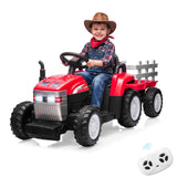 Garvee 12V Kids Ride On Tractor Dual 35W Motors Bluetooth Audio Sturdy PP Frame Detachable Trailer Ages 3+ Outdoor Play