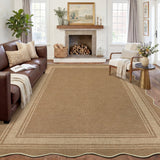 Garvee Scalloped Washable Indoor Outdoor Area Rug - Easy Jute Look, Non-Slip, Low Pile, mark Resistant, Non-Shedding Carpet for Patio, Living Room, Floor Cover - Jute, 5x7ft