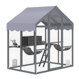 Garvee Extra Large Outdoor Catio Enclosure - Walk-In Cat Run with Platforms & Side Door, All-Weather UV-Proof Cover, for Multiple Cats - Gray - 2 Cat Houses - Gray