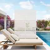 Garvee Freestanding Weather-Resistant Metal Privacy Screen Panel – Outdoor Decorative Fence for Garden, Patio, Balcony – Heavy Duty Steel, Stable Stand, 72" H x 47" W – White, Horizontal Grain