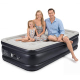 Garvee 18-Inch Twin Air Mattress with Built-in Pump, Premium Flocked Top Inflatable Bed with 800 Lbs Capacity, 2-Minute Fast Inflation Blow Up Bed for Home, Guest & Camping - Dark Blue/Grey