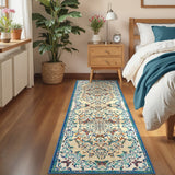 Garvee 2' × 6' Botanical Insect Floral Runner Rug, Machine Washable Non-Slip Low-Pile Soft Rug for Hallway, Kitchen & Entryway, Beige/Blue