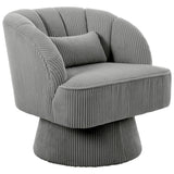 Garvee Modern Swivel Barrel Accent Chair – Velvet Upholstered Round Armchair with Striped Backrest, Soft Cushion, 360° Swivel – Comfy Lounge Chair for Living Room, Bedroom, Small Spaces – Corduroy | Gray