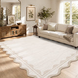 Garvee 8' × 10' Modern Scalloped Area Rug, Machine Washable Non-Slip Low-Pile Soft Rug for Living Room, Bedroom & Office, Beige