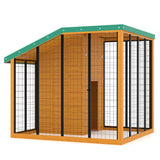 Garvee Weatherproof Cedar Wood Outdoor Dog Kennel with Galvanized Steel Roof – Secure Lockable Gate, Feeding & Back Doors, Water & Food Trays, Durable Heavy Duty Pet House for Large Breeds – Backyard Enclosure, sturdy Wood Color - Nature