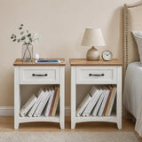 Garvee Farmhouse bedside tables Set of 2 with Charging Station – 1 Drawer & Open Shelf – Wooden Bedside Tables with Storage – Color Block
